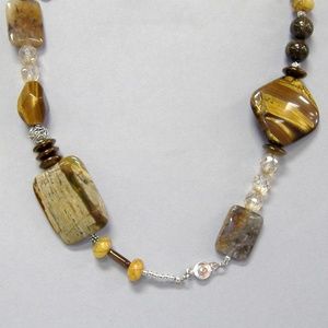 Brown Gemstone Beaded Necklace Chunky Jasper Tigers Eye Handmade Unique New Gift